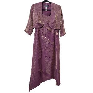 Alex Evenings Metallic Dress With Crop Jacket Size 8 Petite Purple Gold Womens